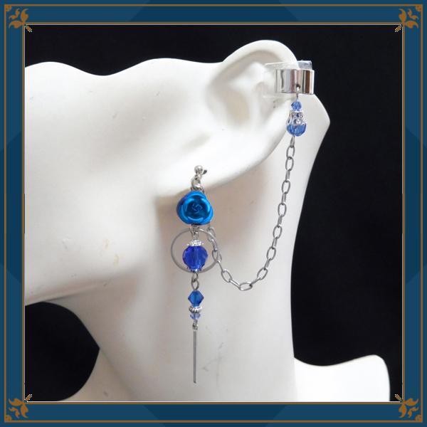 薔薇 バラ ローズ 銀 シルバー 青 ブルー ピアス イヤリング チェーン