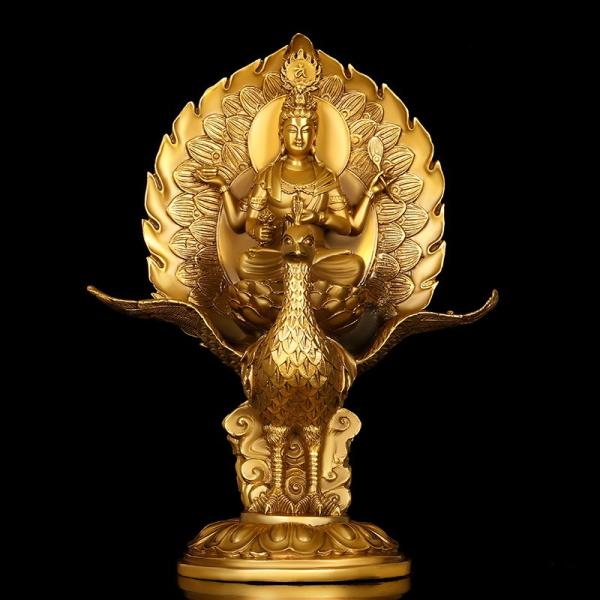 孔雀明王 黄金 金色 置物 オブジェ 仏像 神様 インテリア リビング