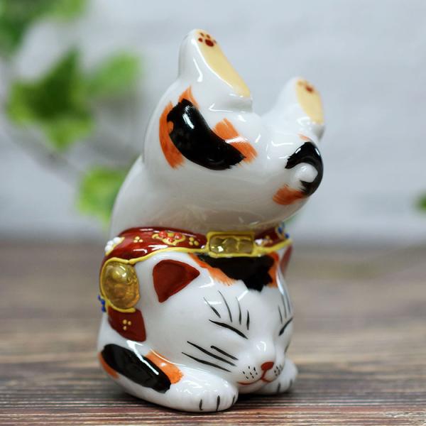 九谷焼 招き猫 置物 風水 困難克服 逆立ち招き猫 三毛 : 和座倶楽部
