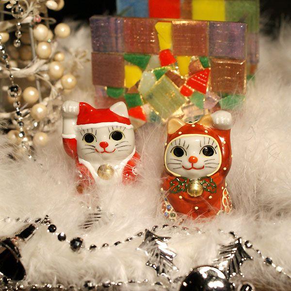 九谷焼 奇跡を呼ぶ ちび招き猫 サンタ＆トナカイちゃん : 和座倶楽部