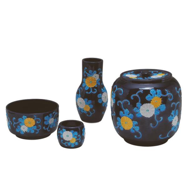 皆具 かいぐ 紺紫交趾 菊唐草 谷口菁嵐作 茶道 茶道具 交趾焼 菊唐草