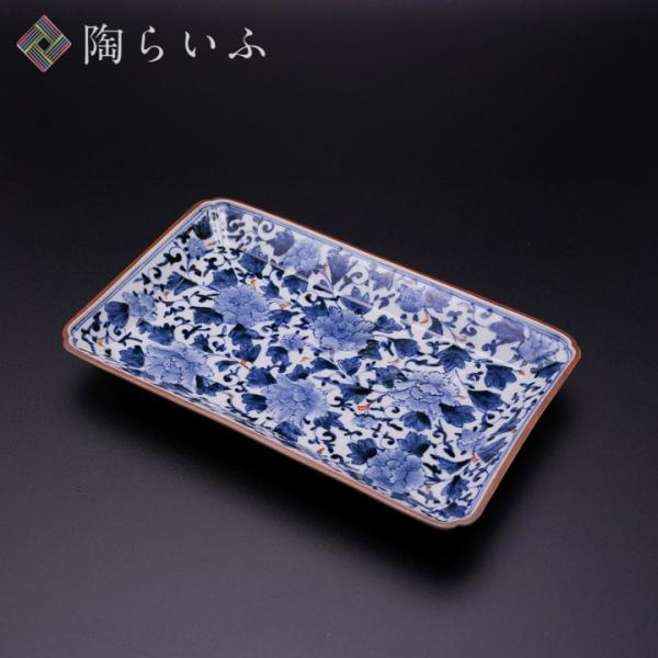 九谷焼 長角皿 色絵牡丹唐草 / 山本長左（宮内庁御用窯） 和食器 皿