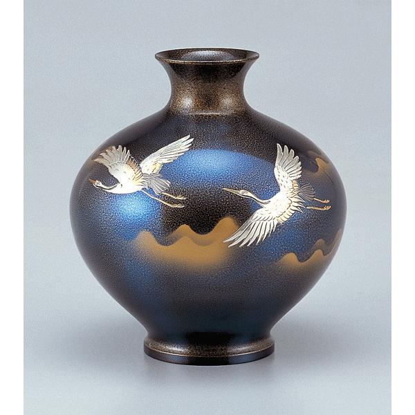 高岡銅器 銅製花瓶 福丸形 鶴 美術工芸品 記念品 花活 : 日本ものこと
