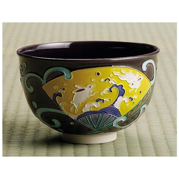 茶道具 抹茶茶碗 紫交趾 扇面に兎、京都 中村翠嵐作 : 佐藤大観堂