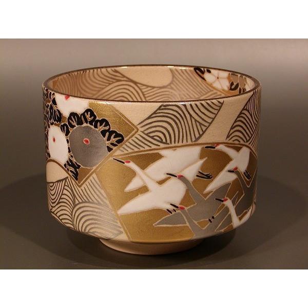 茶道具 抹茶茶碗 色絵 扇面流水 プラチナ釉、 京都 水無月窯 藤谷芳哉