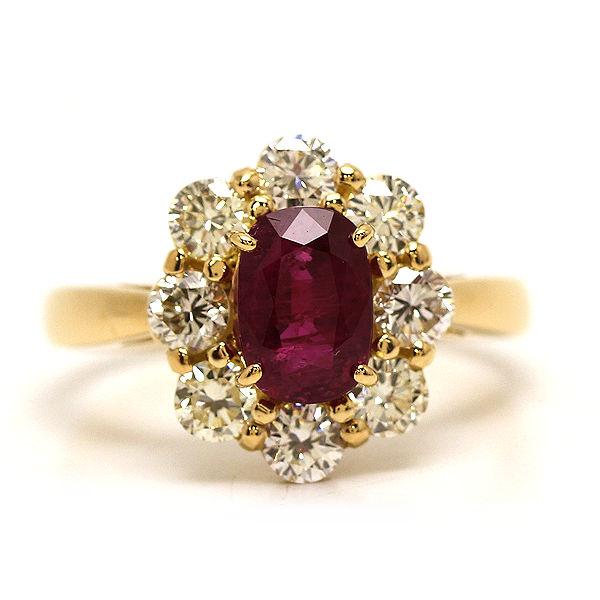 K18 大粒ルビーリング 12号 1.577ct ダイヤモンド 1.01ct 18金
