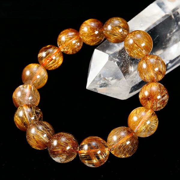 超高品質コッパー ルチルクォーツ 14mm 丸玉 ブレスレット