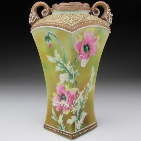 ノリタケ オールドノリタケ 盛り上げ芥子絵 花瓶 : アンティーク陶磁器