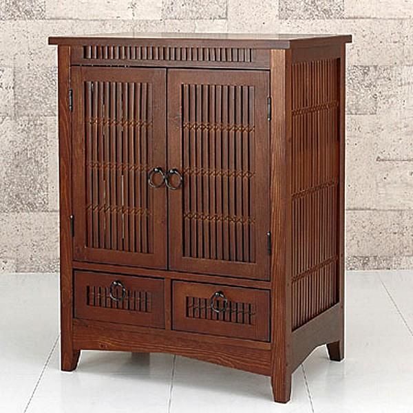 収納棚 キャビネット 扉付き 木製 竹 バンブー アジアン : うさぎ屋