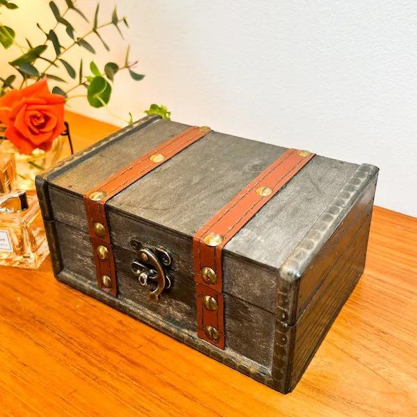 アンティーク調ウッドBOX（アッシュグレー）♪ 宝箱 収納雑貨 小物入れ