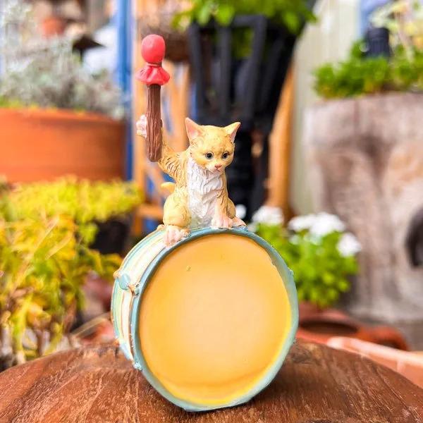 ドラム叩きねこさん♪ 置き物 オブジェ 猫 ねこ アンティーク