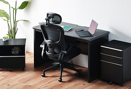 大川家具】ワークデスク 140cm幅 クレール ブラック×メラミン天板5色