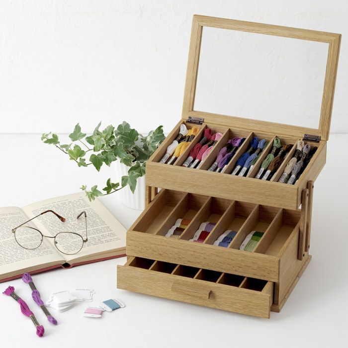 スライド式刺しゅう糸ボックス | リバティ 生地、編み物、刺繍、刺し子