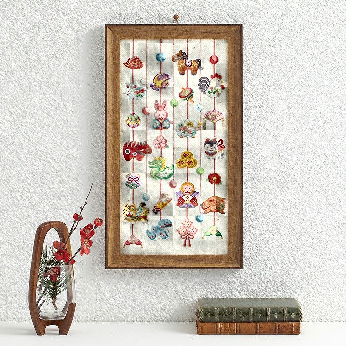 クロスステッチ完成品“フラワー花瓶　きみどり”額入り 刺しゅうキットセール】 刺しゅうキット 『クロスステッチ刺繍キット