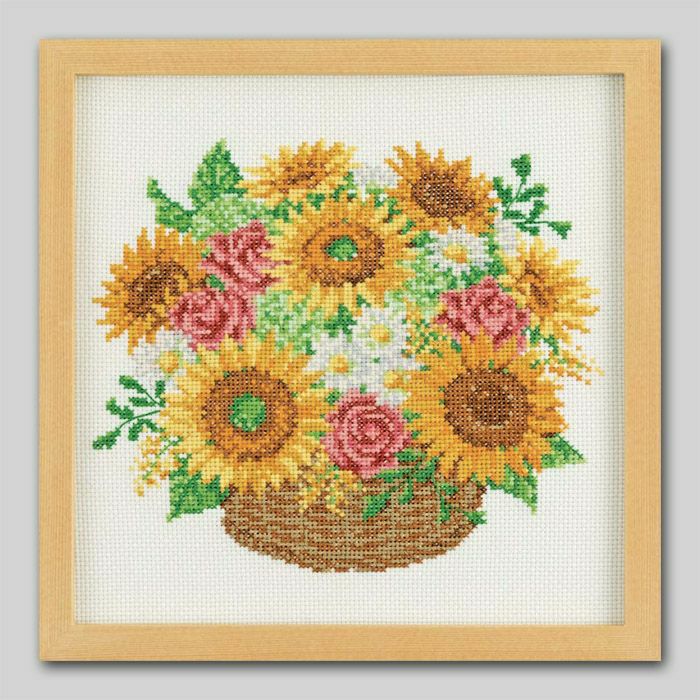 完成品】クロスステッチフレーム＜ひまわりアレンジ＞ | リバティ 生地