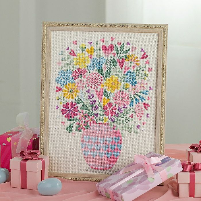 クロスステッチフレーム＜ハッピーハートフラワー＞ | リバティ 生地