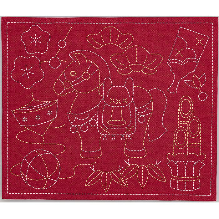 刺し子のテーブルセンター＜やさしい色の四角模様＞ | リバティ 生地