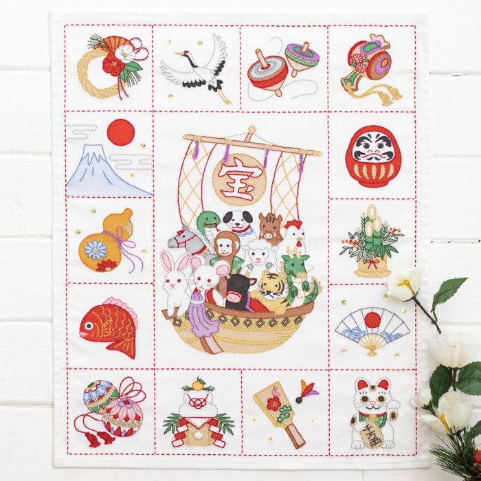 ステッチクロス＜宝船＞ | リバティ 生地、編み物、刺繍、刺し子のこと