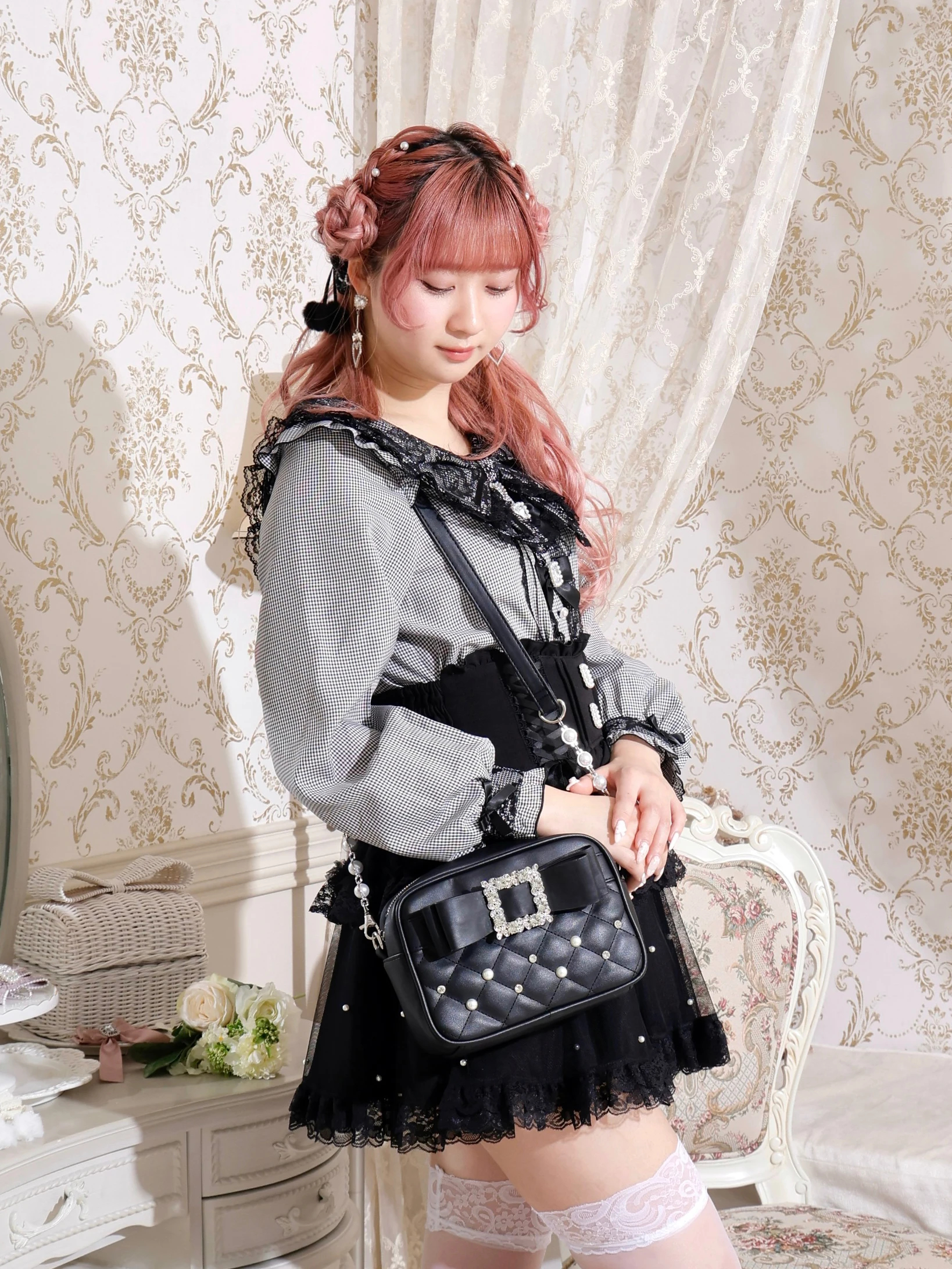 お嬢さんビジューリボンショルダーバッグ（ショルダーバッグ