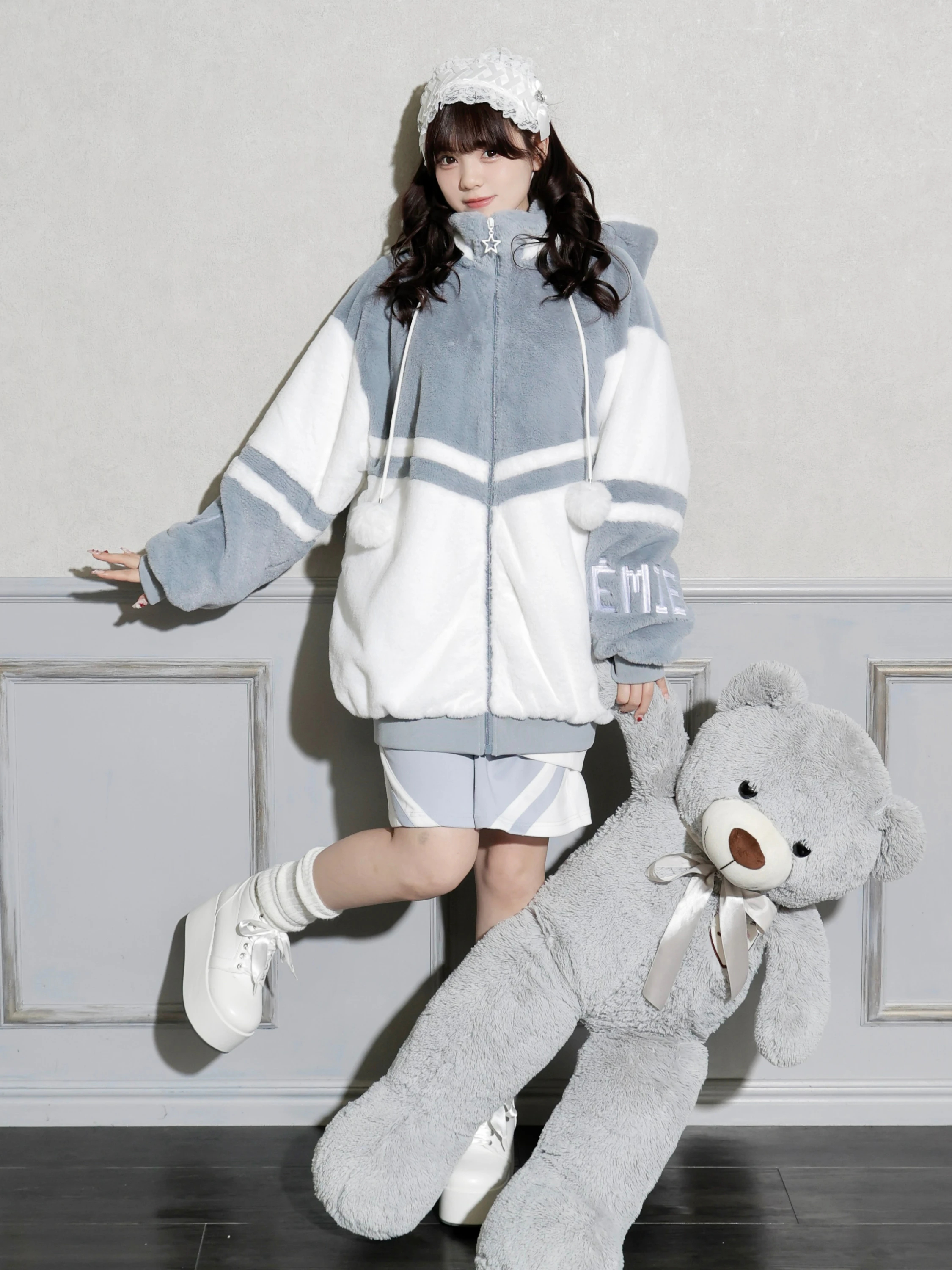 ねこ耳お星さまぽんぽんユニセックスファーブルゾン（ブルゾン｜ピンク