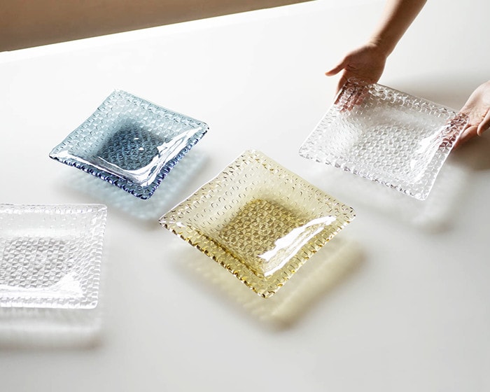 Sghrスガハラのgrid plate(グリッドプレート)ガラスの角皿