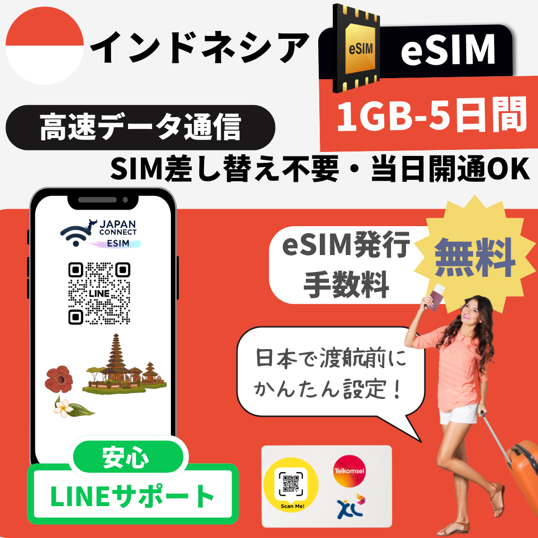インドネシア | eSIM | 1GB-30GB | 無制限 | 5日-30日間 | 高速データ