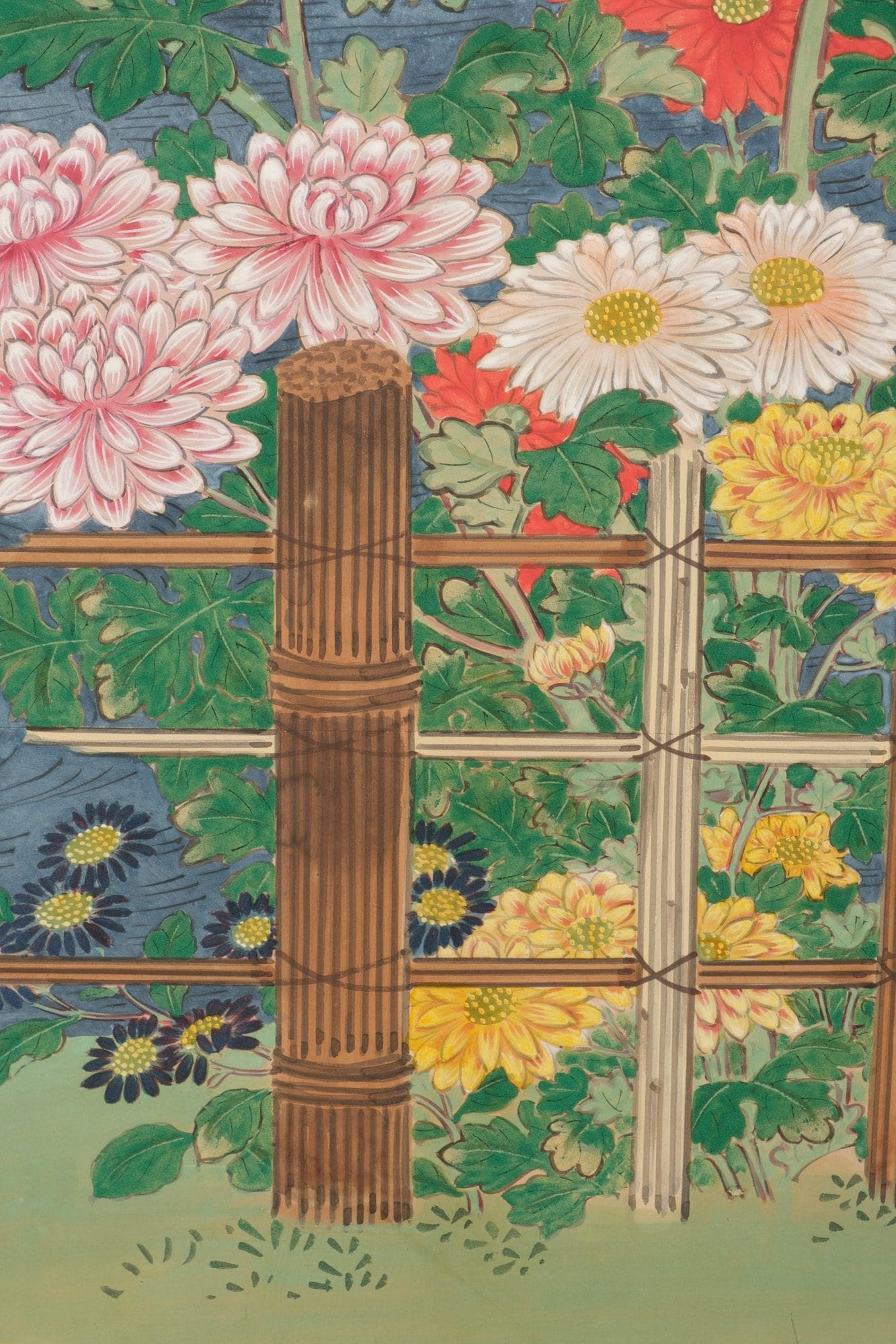 Large 6-panel byôbu 屏風 (folding screen) with chrysanthemum