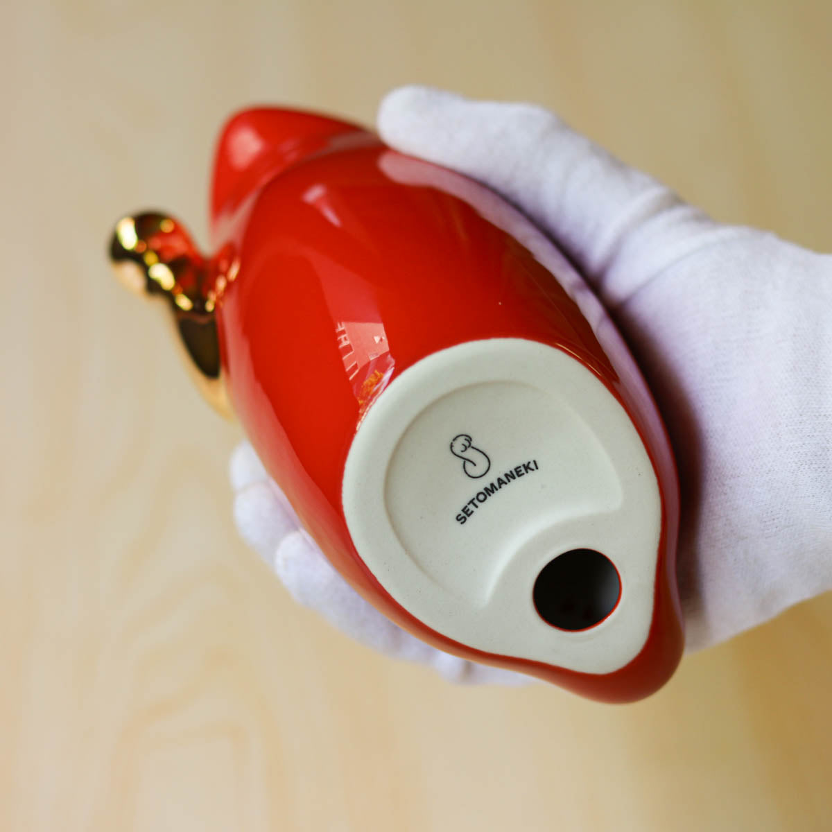 瀬戸焼 置物 | SETOMANEKI ギフトセット 中 | 赤・白 金手 | 中外陶