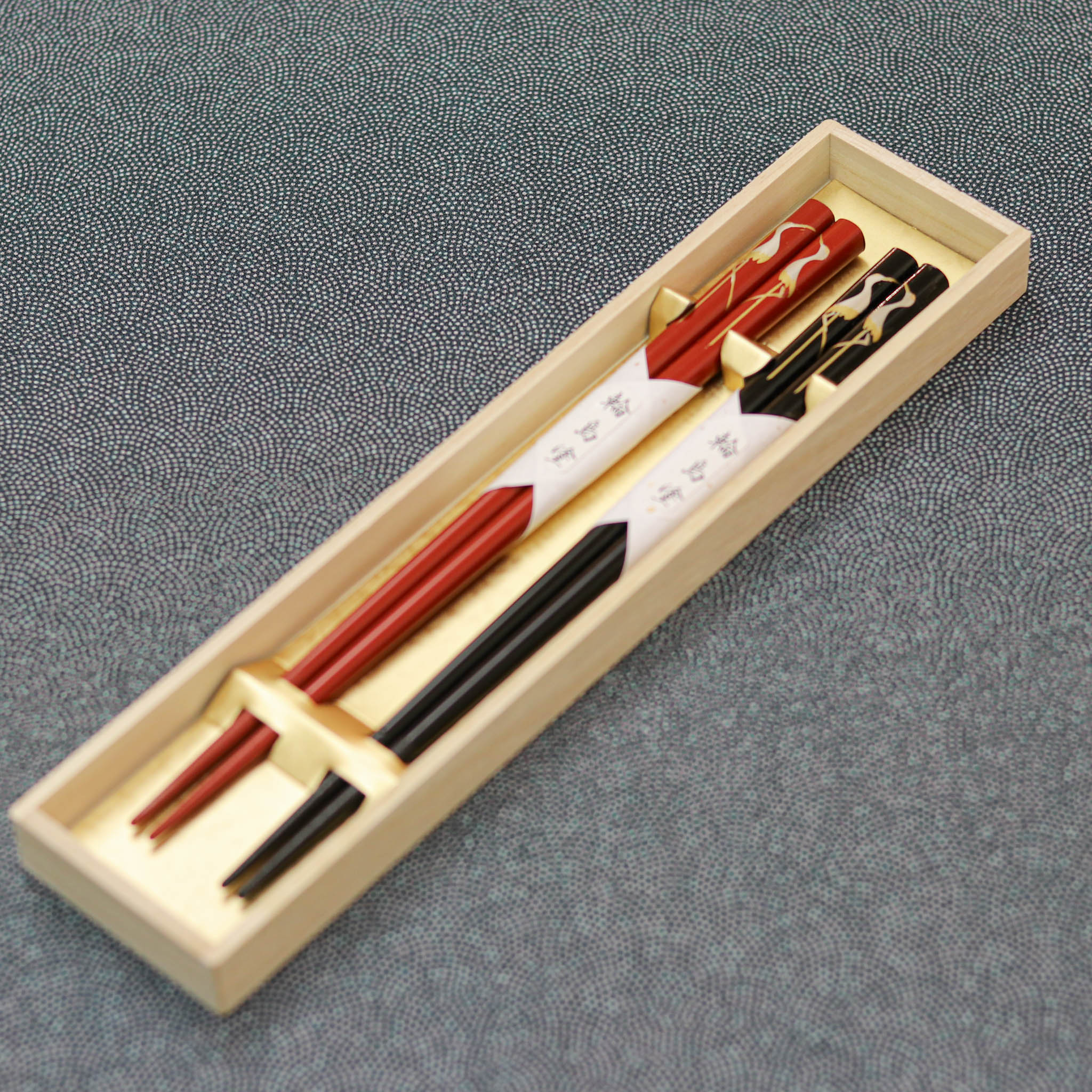 輪島塗 夫婦箸 | 向鶴蒔絵 | 22.5cm | 大藤漆器店