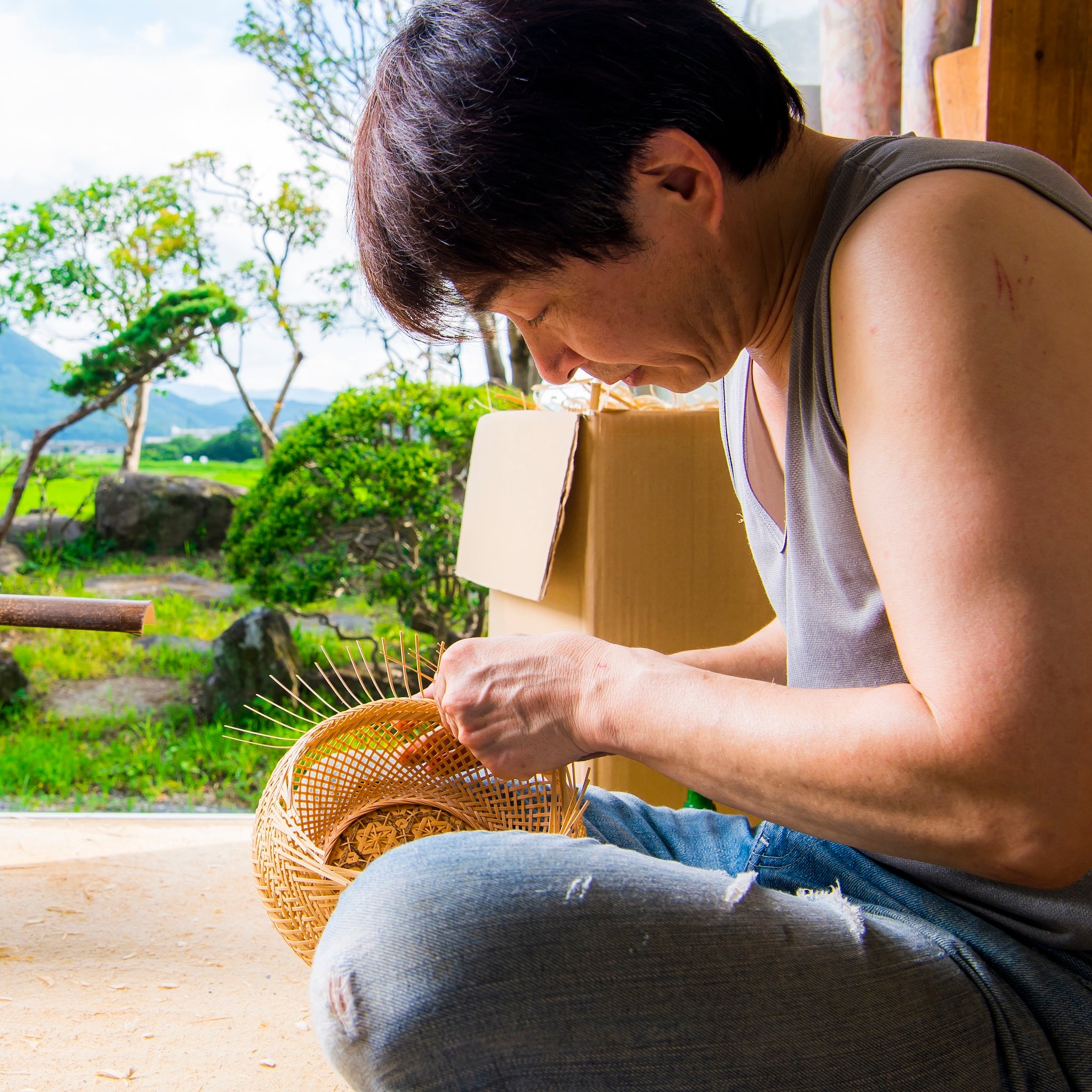 別府竹細工 竹かご | 花六ツ目鉄鉢 | 大 | 山下工芸
