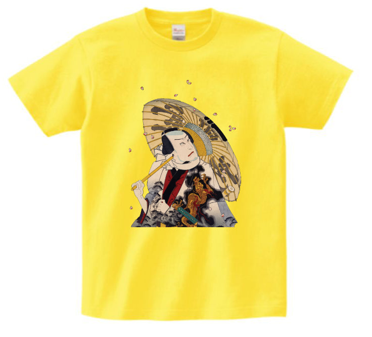 Japanese Ukiyo-e Design T-shirt Kabuki Actor with an Umbrella 5.6oz Me