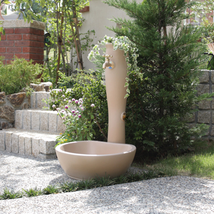 立水栓】砂岩風のレリーフが美しいアジアン水栓柱 「花花」 | 《公式