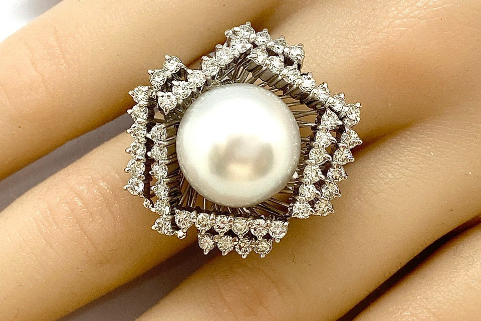 South Sea Pearl Pt900白蝶パール ダイヤモンドリング (NO.127978