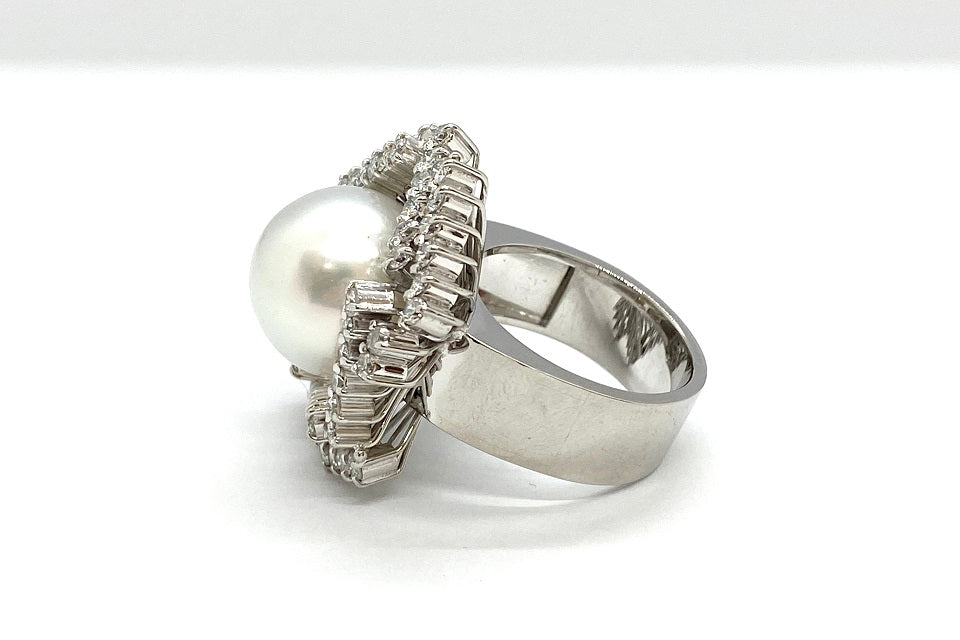 South Sea Pearl Pt900白蝶パール ダイヤモンドリング (NO.127978