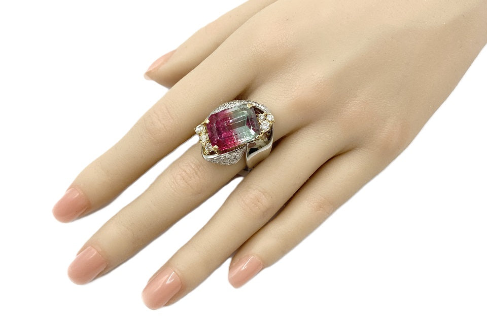 Bicolor Tourmaline Pt900/K18バイカラートルマリン ダイヤモンド