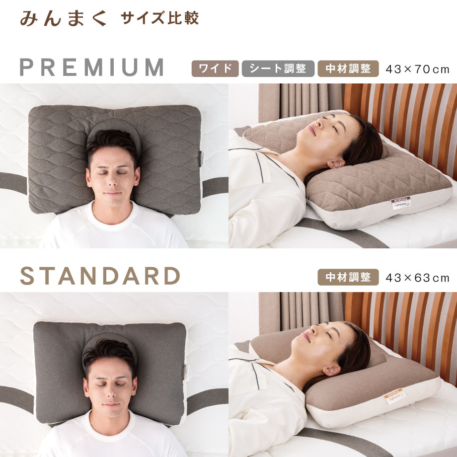 みんまく プレミアム 高さ調整できる枕 上向き・横向き寝枕 約43×70cm