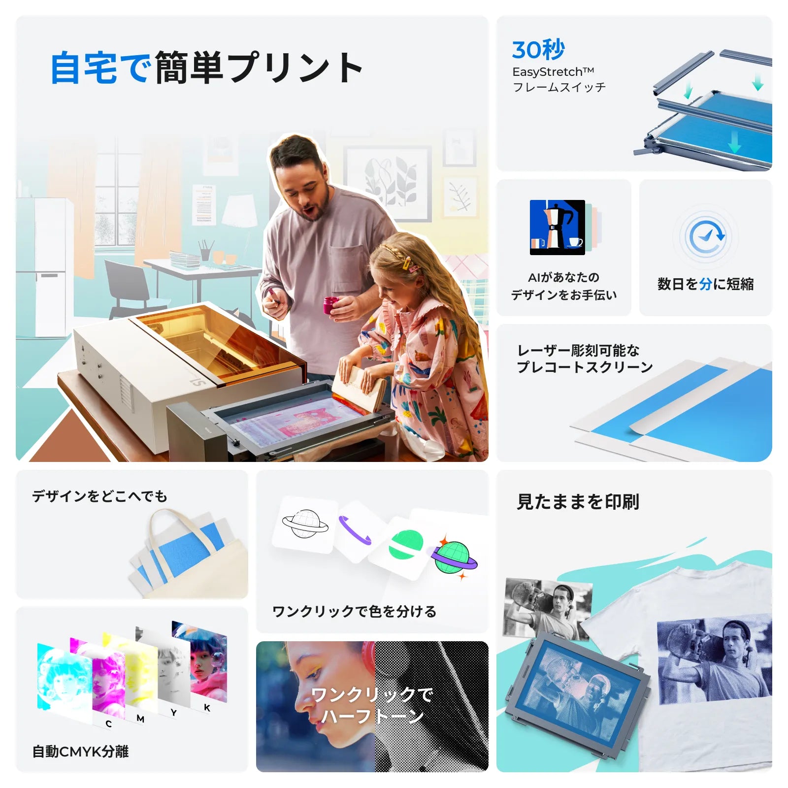 xTool スクリーン プリンター レーザーを使用した初のスクリーン印刷