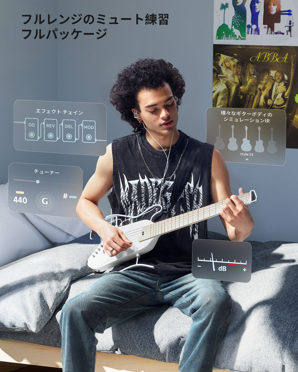 HUSH-I PRO 複数のサウンドモードヘッドレス トラベルギター Donner