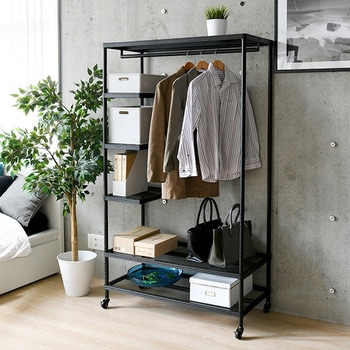 MNS-1810CJ(BK) ハンガーラック ハーフ棚付き YAMAZEN(山善) スチール