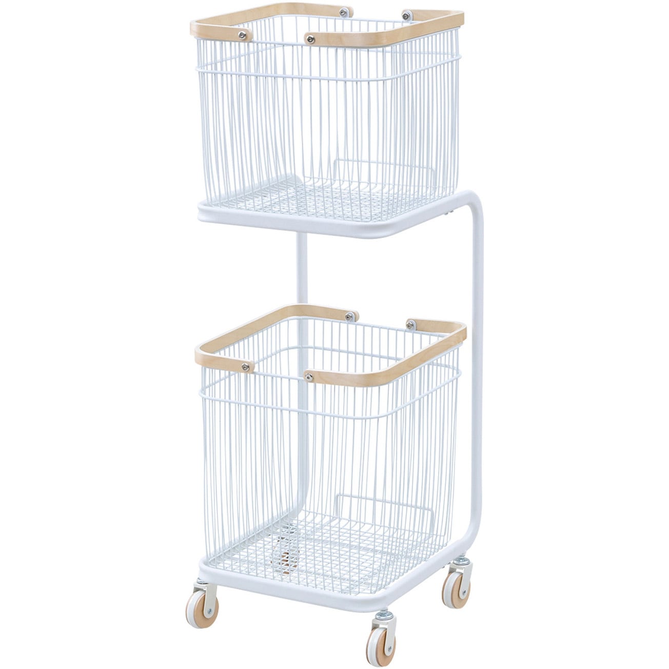 LELB2-3740(WH) ランドリーバスケット 2段 キャスター付き YAMAZEN