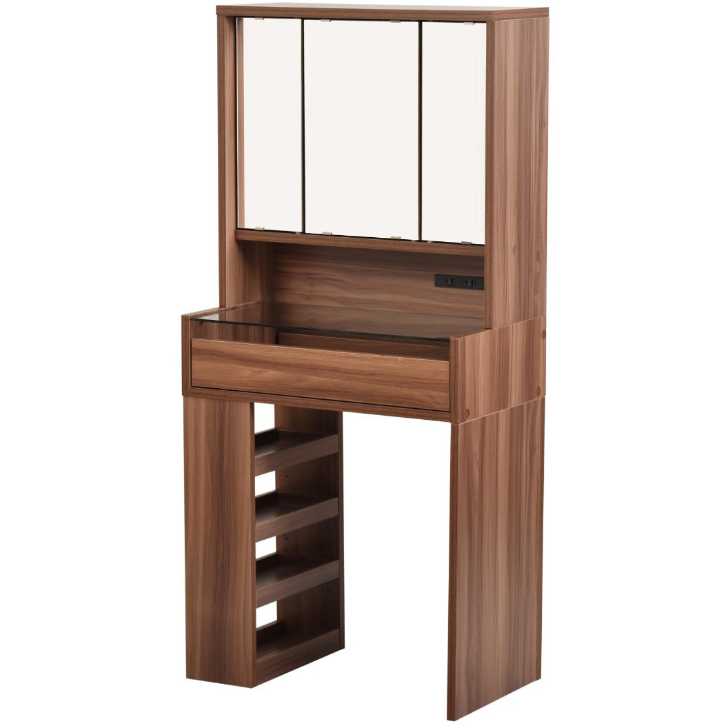 FDR-0004SET 三面鏡ハイタイプドレッサー 足元収納付き ガラス天板