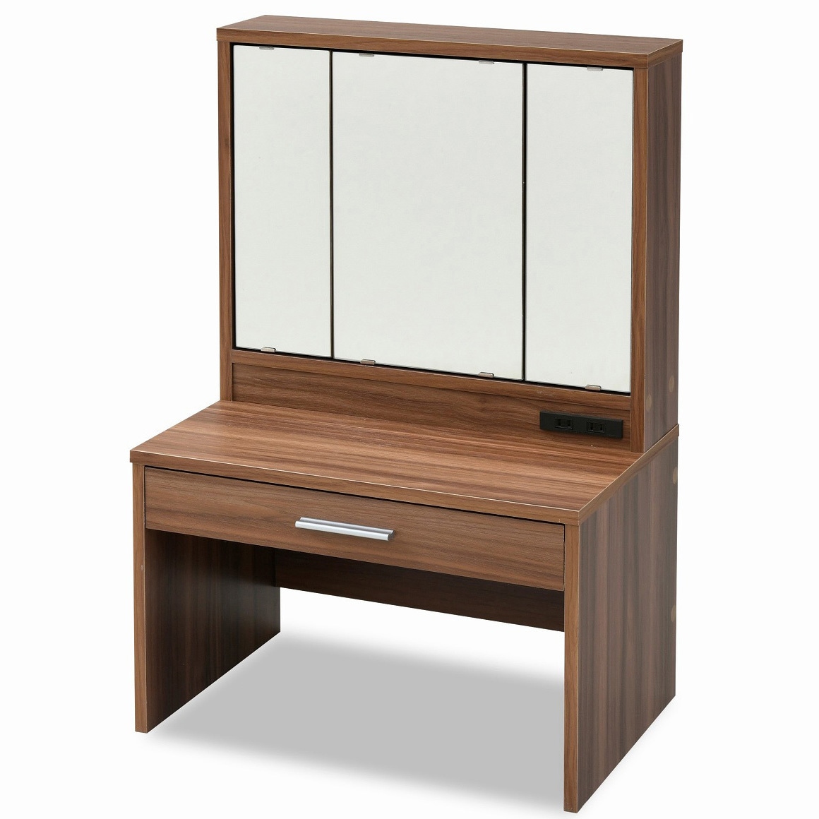 FLL-0034 三面鏡 ドレッサー ロータイプ コンセント付き 収納付ミラー