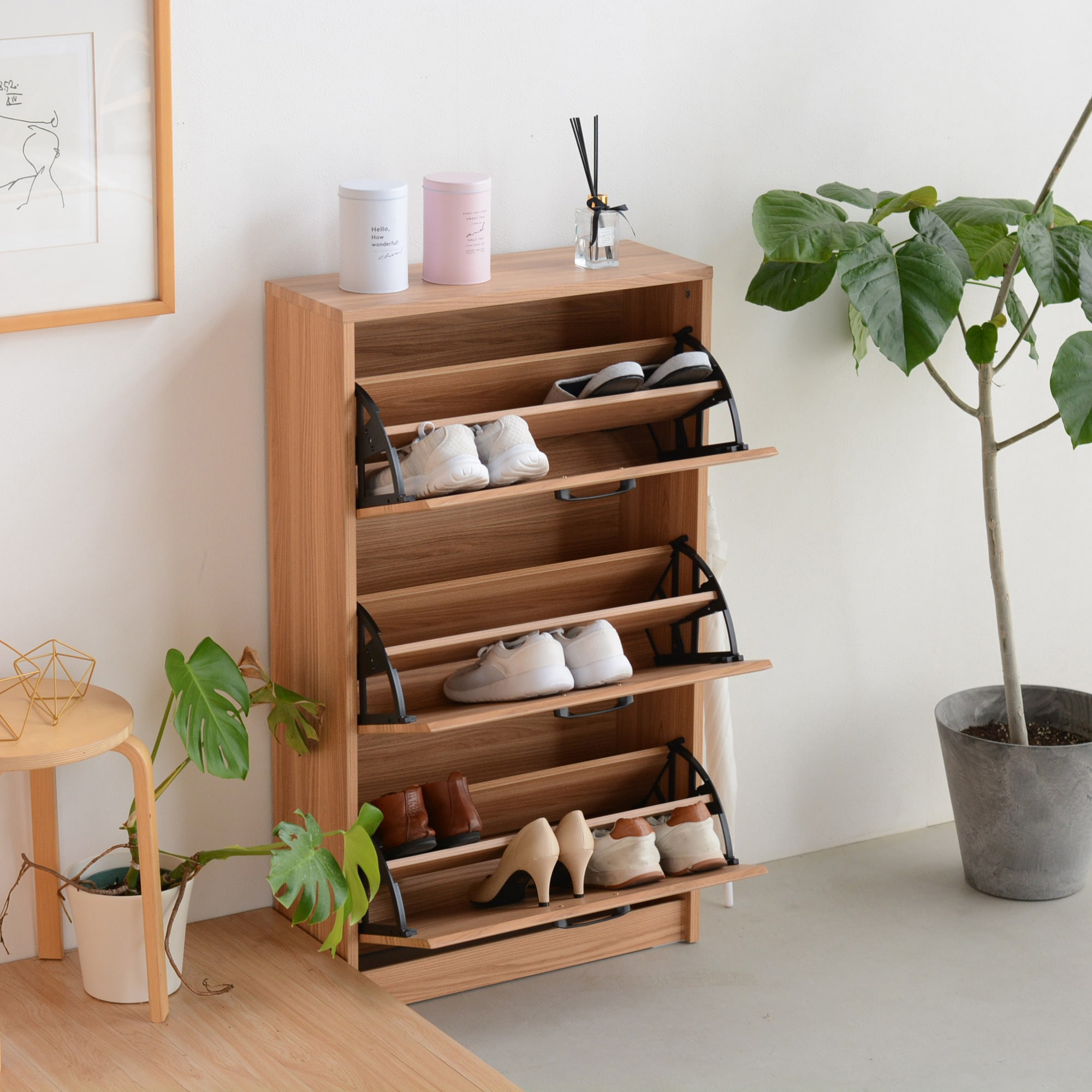 サブリナ 3段シューズラック NA色 サブリナ シューズボックス