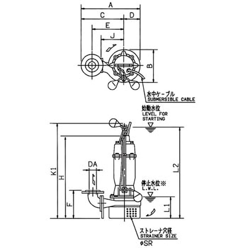 50DSA53.7 DS型汚水用水中ポンプ エバラポンプ(荏原製作所) 極数2 自動