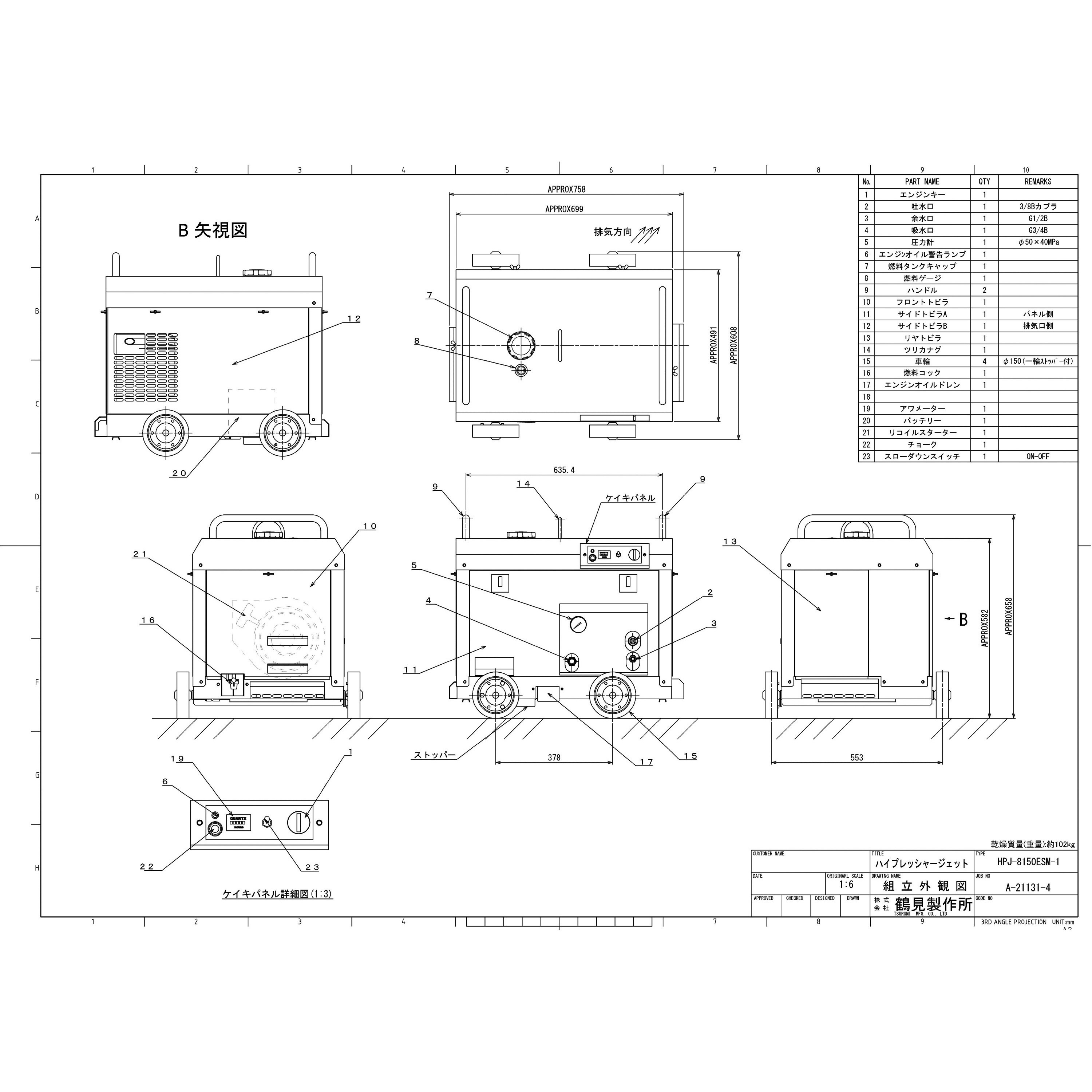 HPJ-8150ESM-1 高圧洗浄機 (エンジン駆動・防音タイプ) HPJ型 1台 鶴見