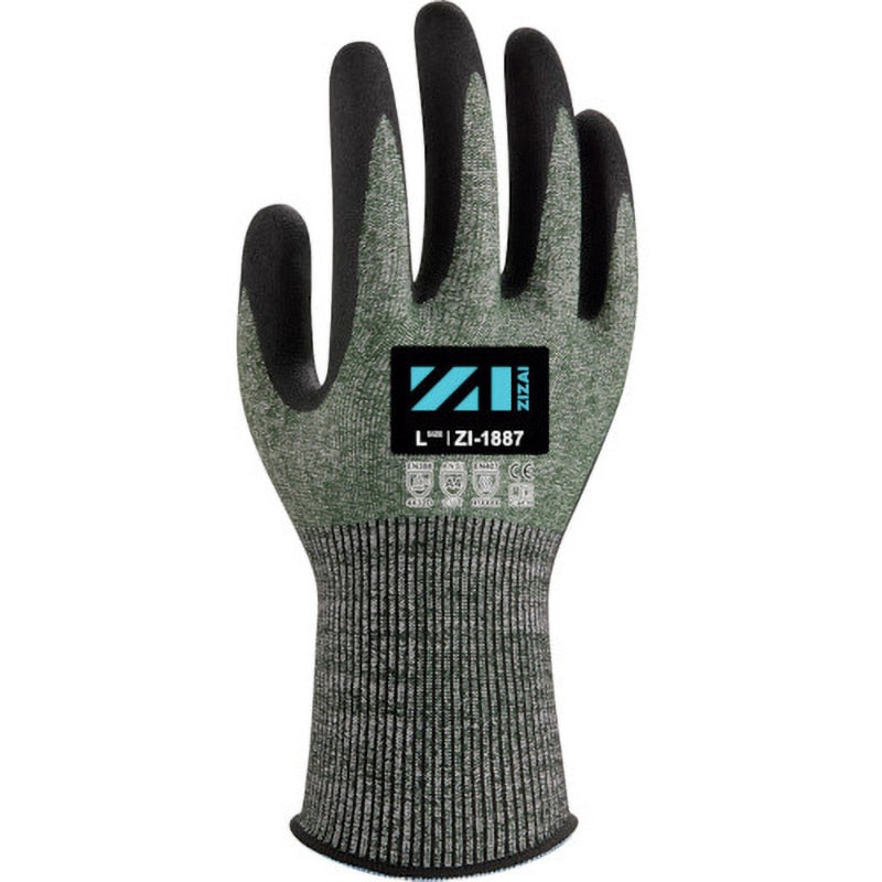 ZI1887L 耐切創手袋 ZIZAI ZIー1887 ニトリル背抜き 18ゲージ Weed