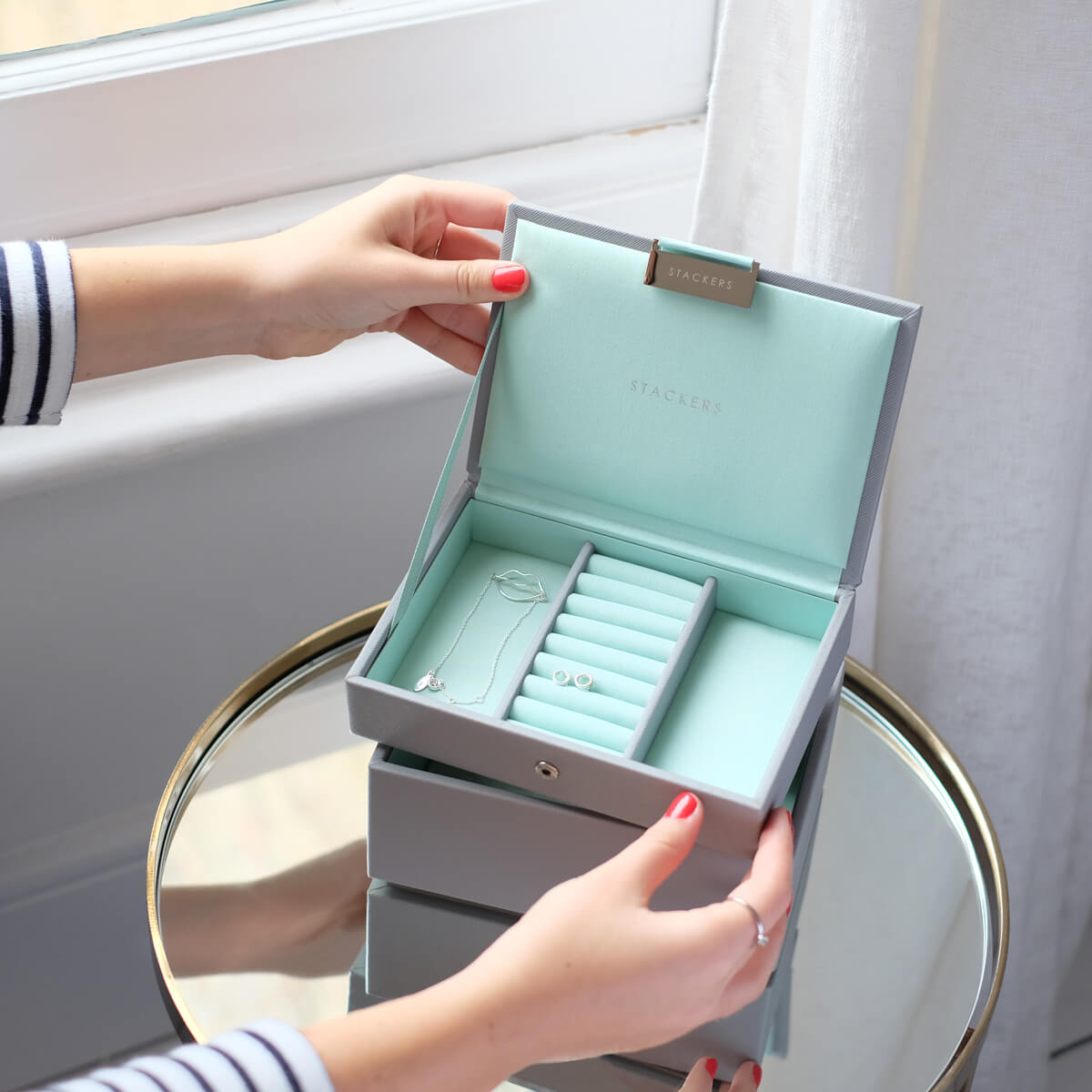 Grey Mint Mini Jewellery Box – STACKERS LONDON