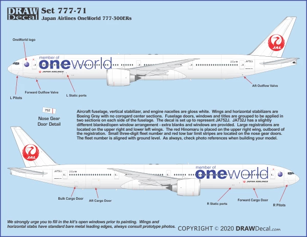 Boeing 777-300ER - Japan Airlines Oneworld Draw Decal -20-777-71