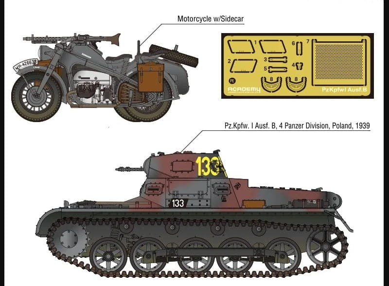 German Panzer I Ausf.B And Motorcycle Academy 13556