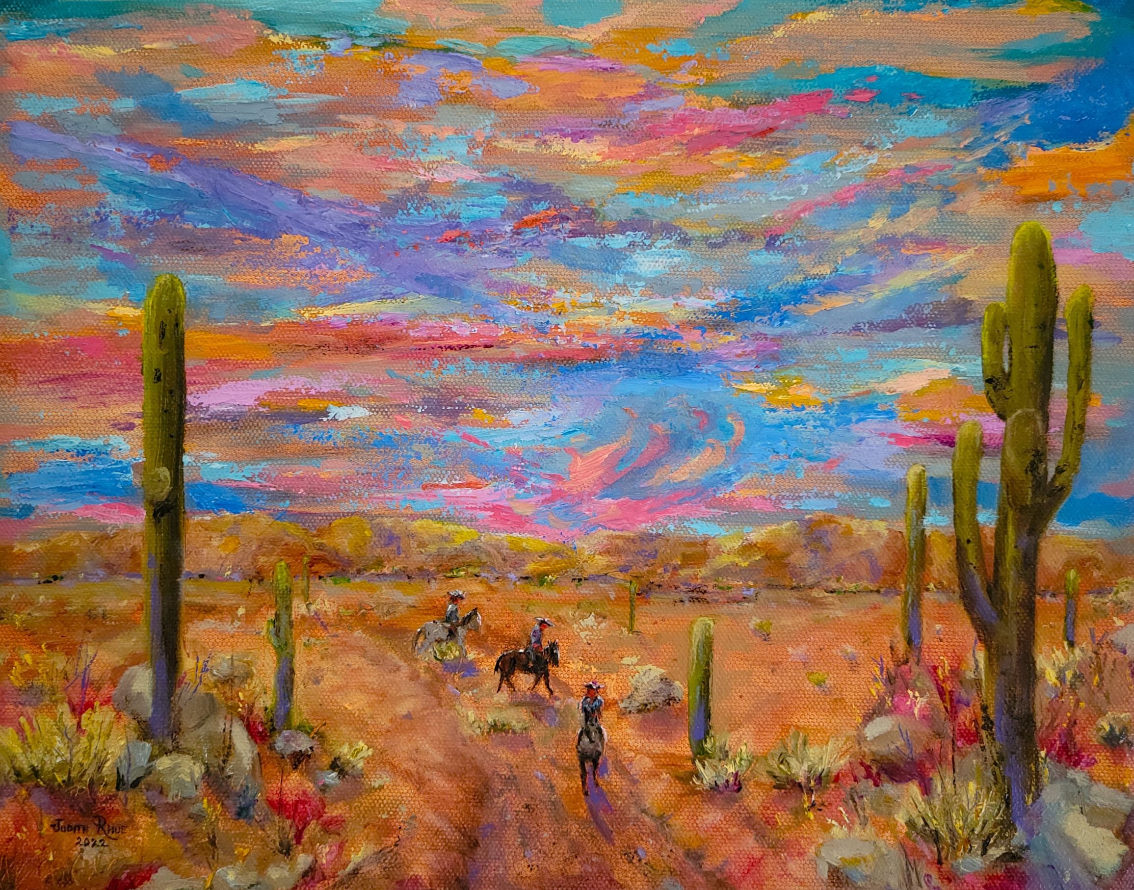 Zona Wash - original oil painting desert landscape horse rider